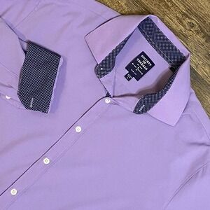 Society Of Threads Lavender Stretch Dress Shirt Men's L Modern Polka Dot Trim